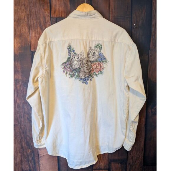 VTG Luna Pier Long Sleeve Button Up Pastel Yellow Shirt Sz L Kittencore Kawaii - Picture 3 of 8